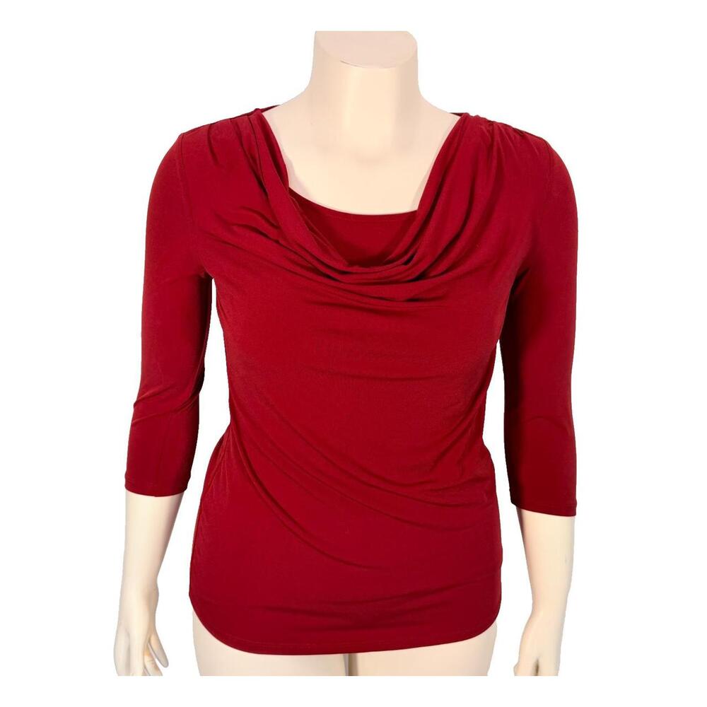 Carmen Marc Valvo Blouse Knit Top Womens S Scarlett Red Cowl Neck 3/4 Sleeves